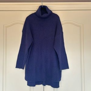 Navy blue sweater dress. High-low w side slits. Size M, would definitely fit L.